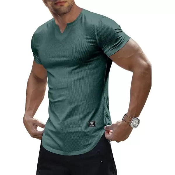 JMIERR Mens Muscle Slim T Shirt V-Neck Longline Henley Shirt Gym Workout Athletic Tee Shirts