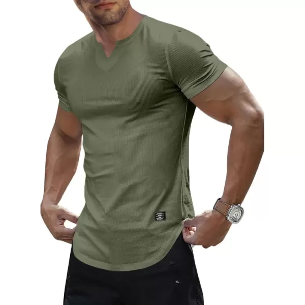 JMIERR Mens Muscle Slim T Shirt V-Neck Longline Henley Shirt Gym Workout Athletic Tee Shirts