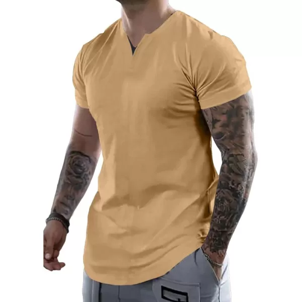 JMIERR Mens Muscle Slim T Shirts V-Neck Longline Henley Shirt Gym Workout Athletic Tees