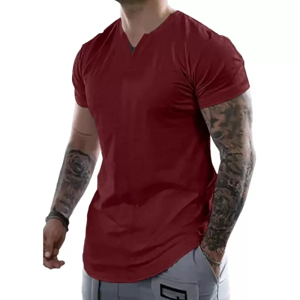 JMIERR Mens Muscle Slim T Shirts V-Neck Longline Henley Shirt Gym Workout Athletic Tees