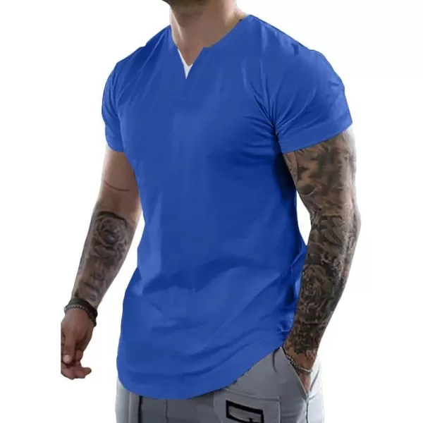 JMIERR Mens Muscle Slim T Shirts V-Neck Longline Henley Shirt Gym Workout Athletic Tees