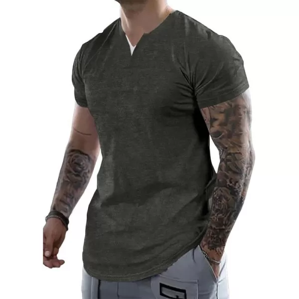 JMIERR Mens Muscle Slim T Shirts V-Neck Longline Henley Shirt Gym Workout Athletic Tees