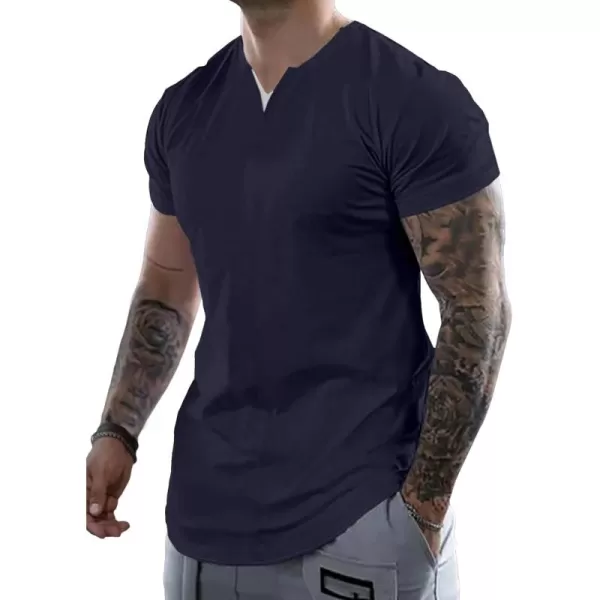JMIERR Mens Muscle Slim T Shirts V-Neck Longline Henley Shirt Gym Workout Athletic Tees