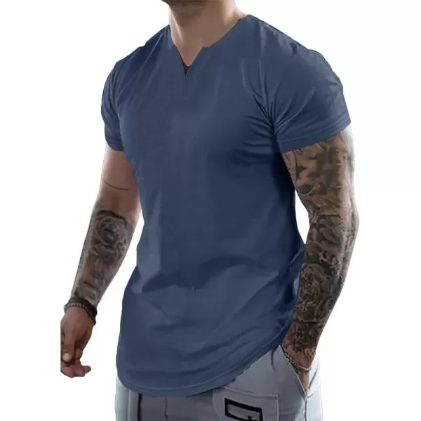 JMIERR Mens Muscle Slim T Shirts V-Neck Longline Henley Shirt Gym Workout Athletic Tees