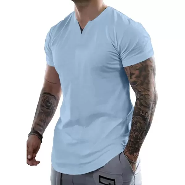 JMIERR Mens Muscle Slim T Shirts V-Neck Longline Henley Shirt Gym Workout Athletic Tees