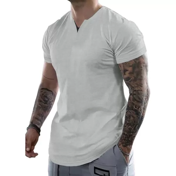 JMIERR Mens Muscle Slim T Shirts V-Neck Longline Henley Shirt Gym Workout Athletic Tees