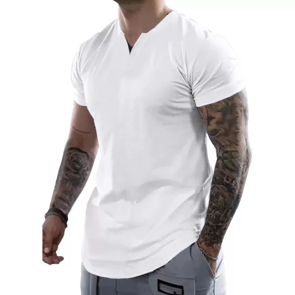 JMIERR Mens Muscle Slim T Shirts V-Neck Longline Henley Shirt Gym Workout Athletic Tees