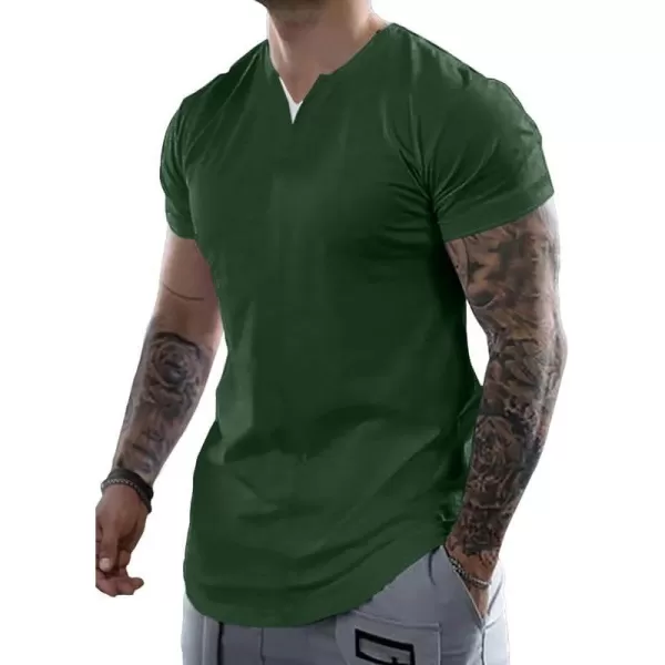 JMIERR Mens Muscle Slim T Shirts V-Neck Longline Henley Shirt Gym Workout Athletic Tees