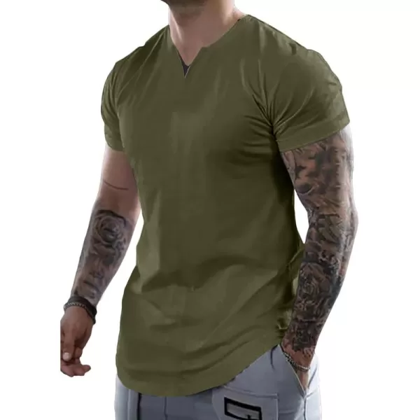 JMIERR Mens Muscle Slim T Shirts V-Neck Longline Henley Shirt Gym Workout Athletic Tees