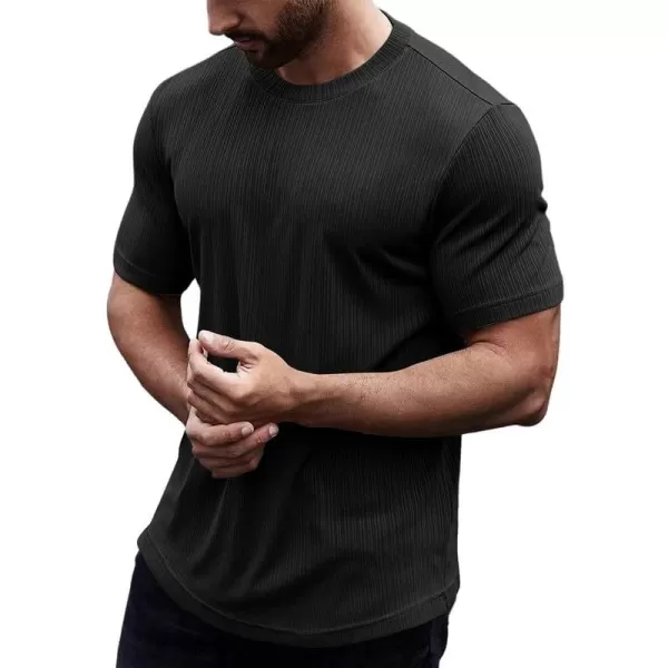 JMIERR Men's Muscle T-Shirt Crewneck Short Sleeve Longline Gym Workout Textured Tees Shirts