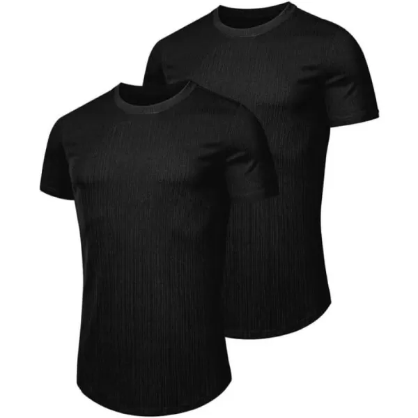 JMIERR Men's Muscle T-Shirt Crewneck Short Sleeve Longline Gym Workout Textured Tees Shirts