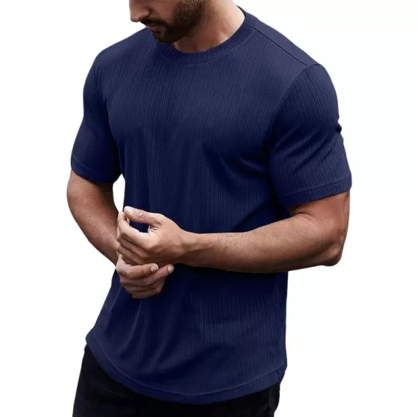 JMIERR Men's Muscle T-Shirt Crewneck Short Sleeve Longline Gym Workout Textured Tees Shirts