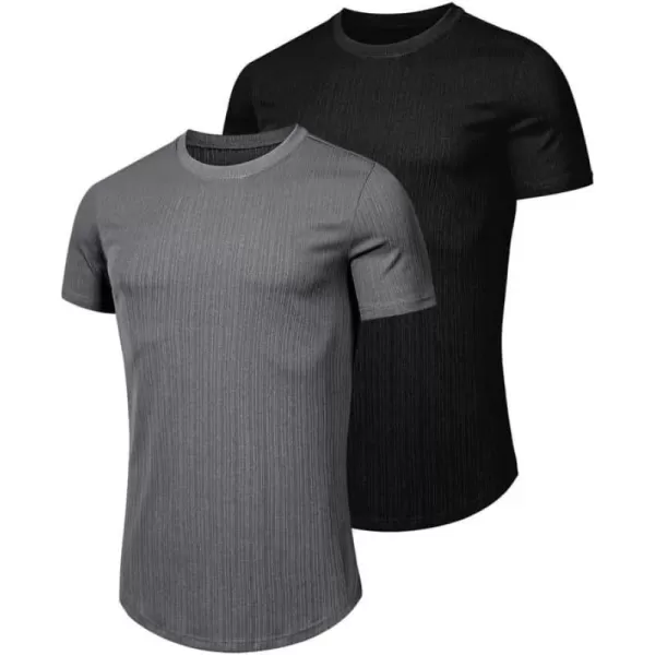 JMIERR Men's Muscle T-Shirt Crewneck Short Sleeve Longline Gym Workout Textured Tees Shirts