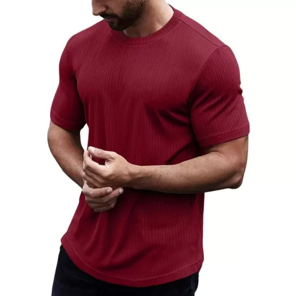 JMIERR Men's Muscle T-Shirt Crewneck Short Sleeve Longline Gym Workout Textured Tees Shirts