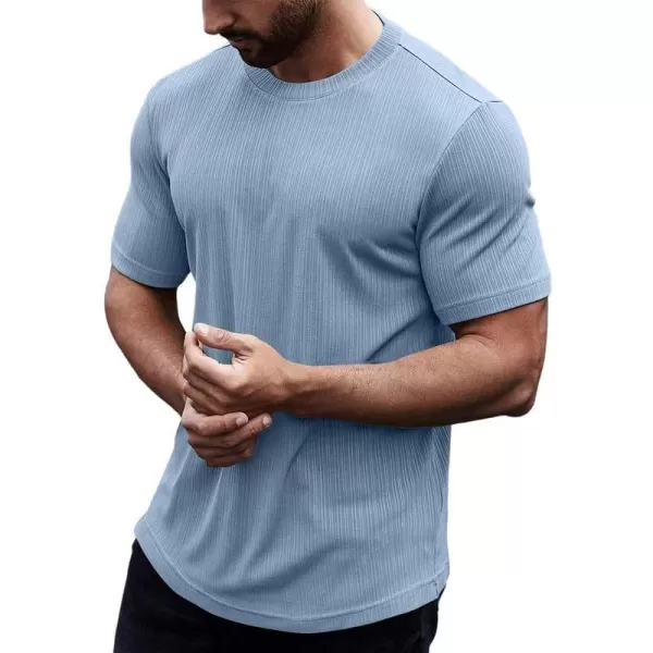JMIERR Men's Muscle T-Shirt Crewneck Short Sleeve Longline Gym Workout Textured Tees Shirts