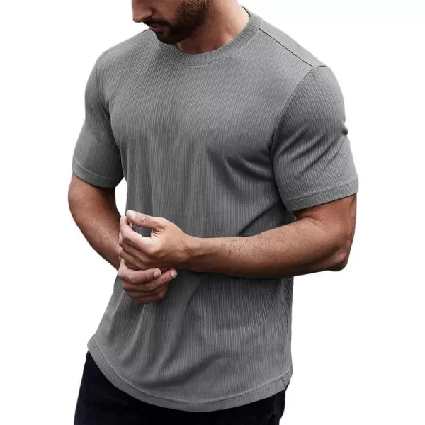 JMIERR Men's Muscle T-Shirt Crewneck Short Sleeve Longline Gym Workout Textured Tees Shirts