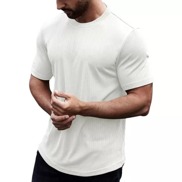 JMIERR Men's Muscle T-Shirt Crewneck Short Sleeve Longline Gym Workout Textured Tees Shirts