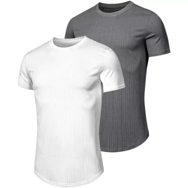 JMIERR Men's Muscle T-Shirt Crewneck Short Sleeve Longline Gym Workout Textured Tees Shirts