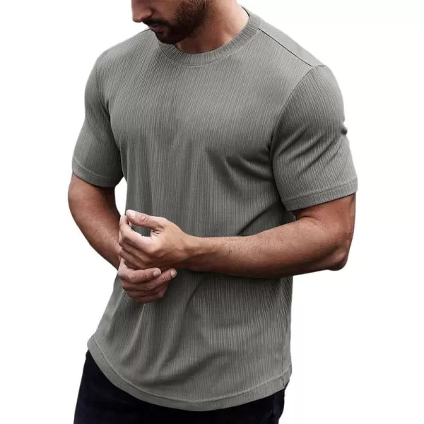 JMIERR Men's Muscle T-Shirt Crewneck Short Sleeve Longline Gym Workout Textured Tees Shirts