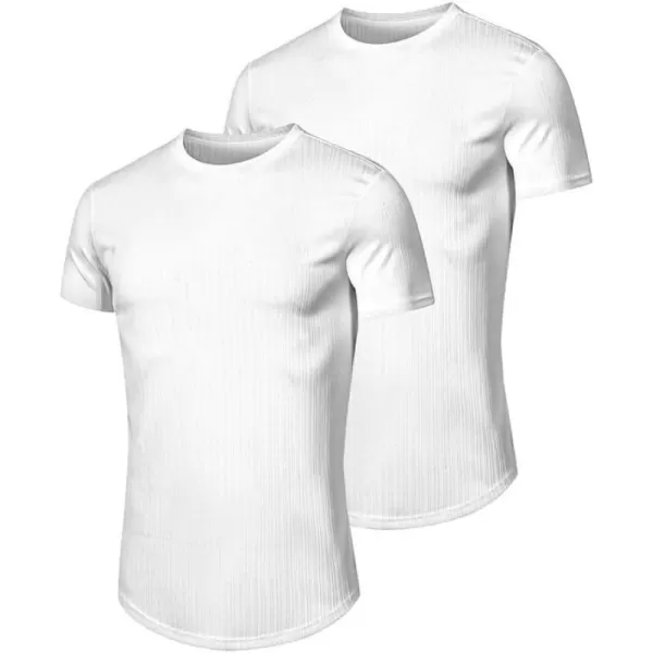 JMIERR Men's Muscle T-Shirt Crewneck Short Sleeve Longline Gym Workout Textured Tees Shirts