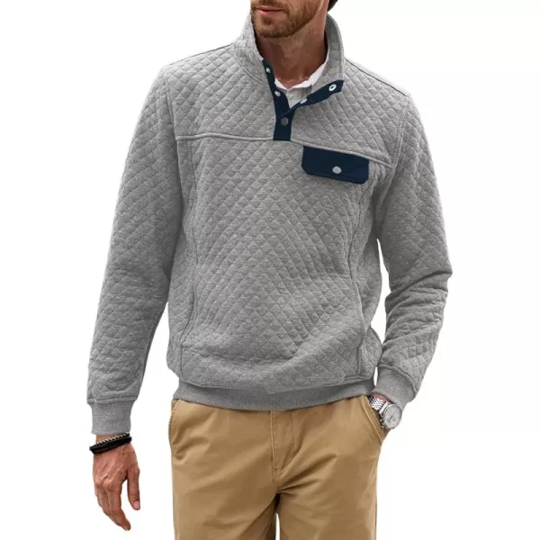 JMIERR Men's Quilted Sweatshirt Casual Long Sleeve Outdoor Stand Collar Button Pullover Sweatshirts