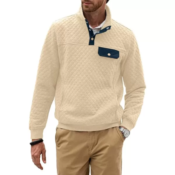 JMIERR Men's Quilted Sweatshirt Casual Long Sleeve Outdoor Stand Collar Button Pullover Sweatshirts