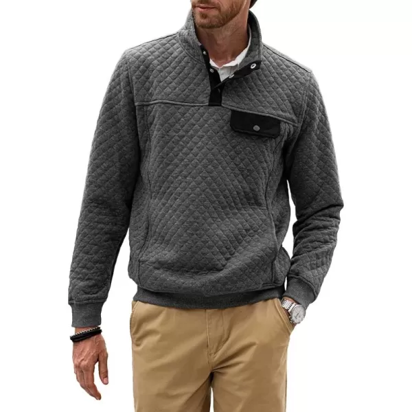 JMIERR Men's Quilted Sweatshirt Casual Long Sleeve Outdoor Stand Collar Button Pullover Sweatshirts