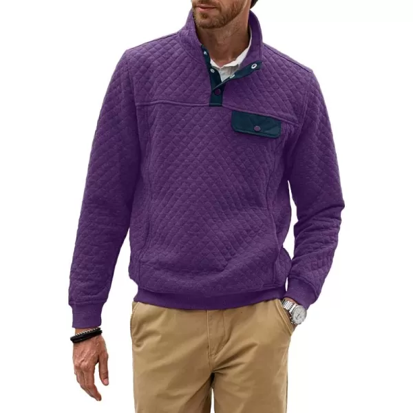 JMIERR Men's Quilted Sweatshirt Casual Long Sleeve Outdoor Stand Collar Button Pullover Sweatshirts