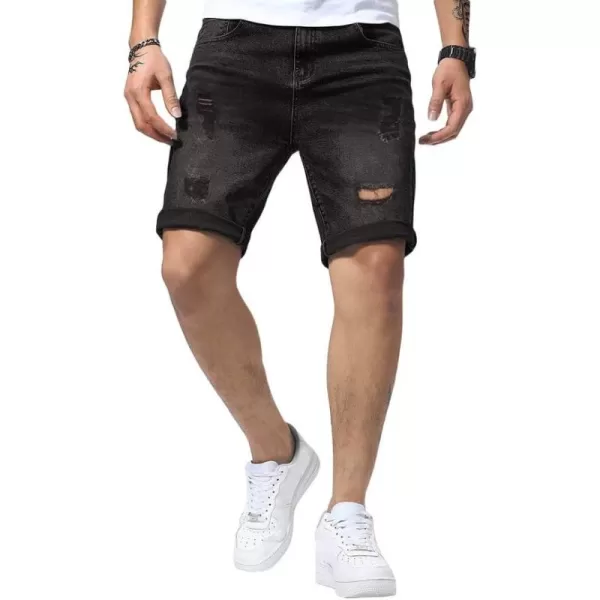 JMIERR Mens Shorts Casual Denim Stretch Slim Fit Washed Distressed Rolled Ripped Jean Shorts for Men
