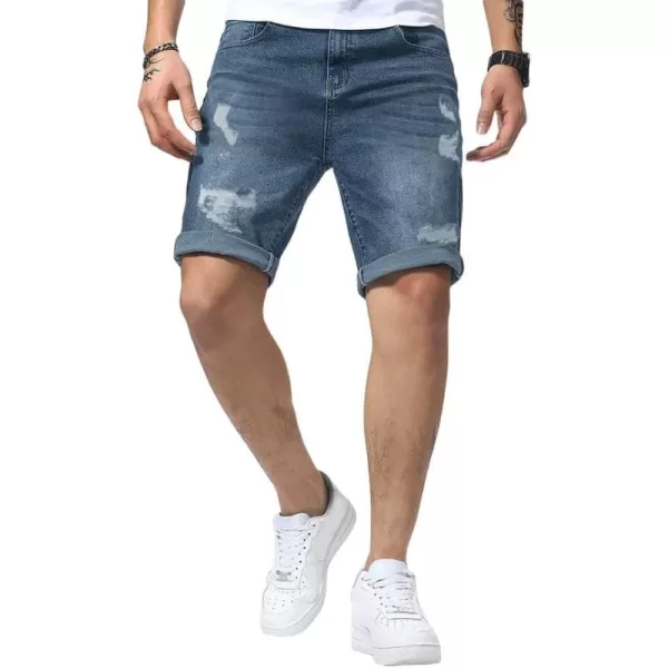 JMIERR Mens Shorts Casual Denim Stretch Slim Fit Washed Distressed Rolled Ripped Jean Shorts for Men