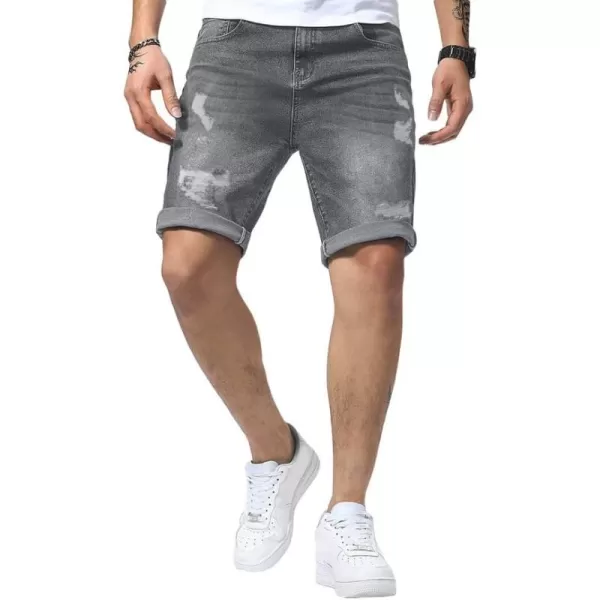 JMIERR Mens Shorts Casual Denim Stretch Slim Fit Washed Distressed Rolled Ripped Jean Shorts for Men