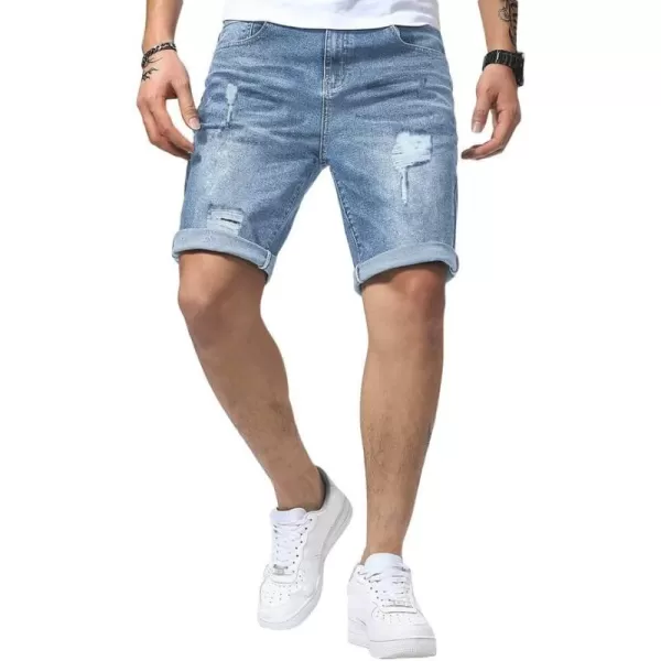 JMIERR Mens Shorts Casual Denim Stretch Slim Fit Washed Distressed Rolled Ripped Jean Shorts for Men