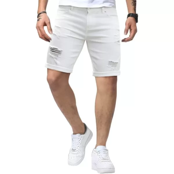 JMIERR Mens Shorts Casual Denim Stretch Slim Fit Washed Distressed Rolled Ripped Jean Shorts for Men
