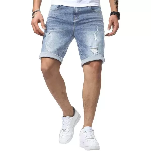 JMIERR Mens Shorts Casual Denim Stretch Slim Fit Washed Distressed Rolled Ripped Jean Shorts for Men