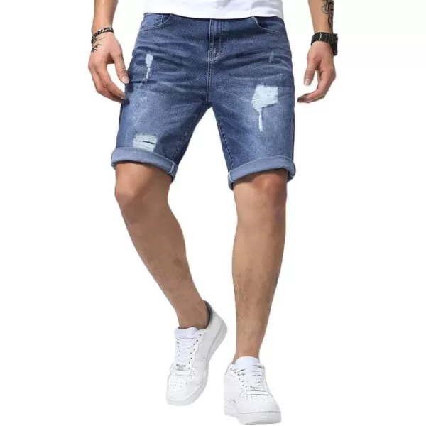JMIERR Mens Shorts Casual Denim Stretch Slim Fit Washed Distressed Rolled Ripped Jean Shorts for Men