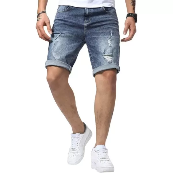 JMIERR Mens Shorts Casual Denim Stretch Slim Fit Washed Distressed Rolled Ripped Jean Shorts for Men
