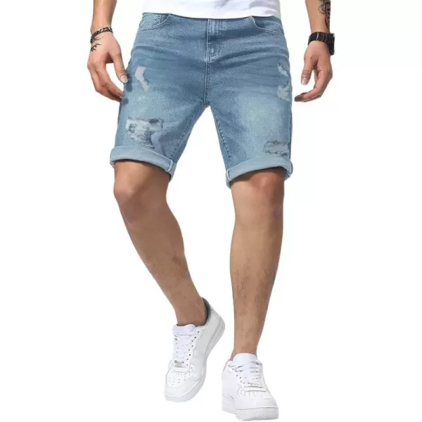 JMIERR Mens Shorts Casual Denim Stretch Slim Fit Washed Distressed Rolled Ripped Jean Shorts for Men