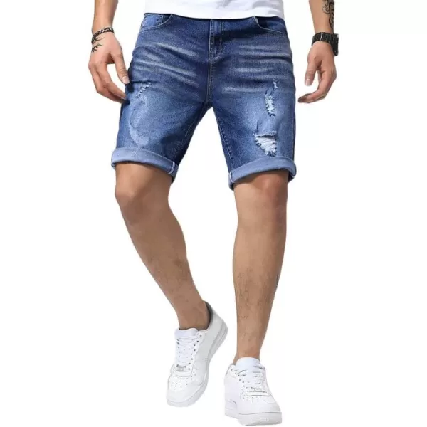 JMIERR Mens Shorts Casual Denim Stretch Slim Fit Washed Distressed Rolled Ripped Jean Shorts for Men
