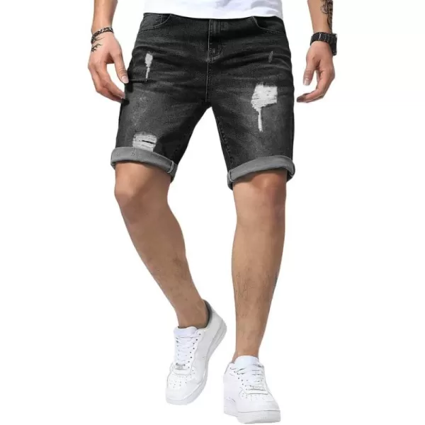 JMIERR Mens Shorts Casual Denim Stretch Slim Fit Washed Distressed Rolled Ripped Jean Shorts for Men