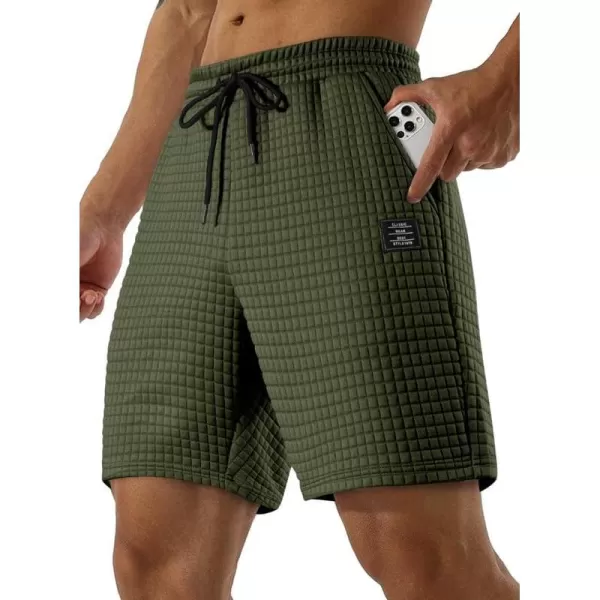 JMIERR Mens Sweat Shorts Casual Stretch Elastic Waist Waffle Workout Gym Short 7 inch Inseam Running Short with Pocket