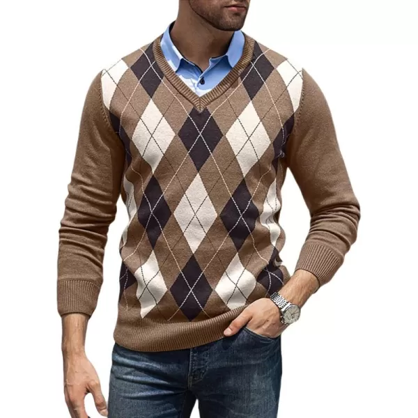JMIERR Mens Sweaters Casual V Neck Ribbed Knit Slim Fit Long Sleeve Argyle Pullover