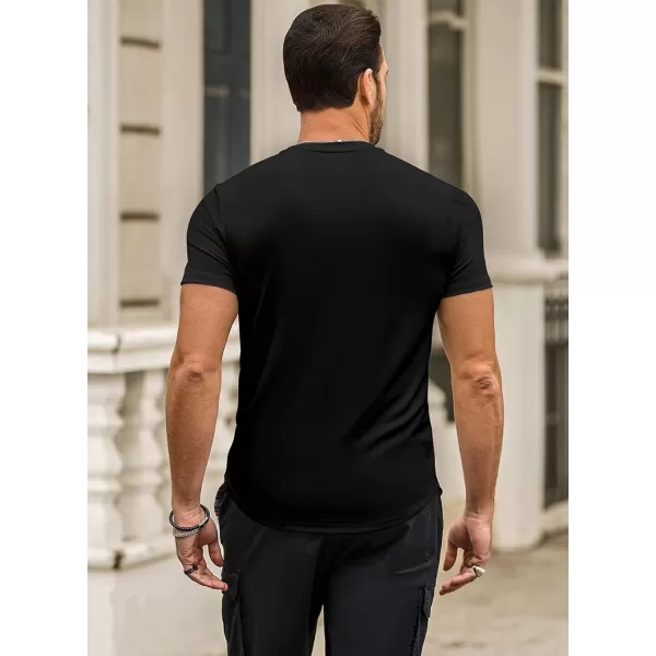 JMIERR Mens Muscle Slim T Shirt Crewneck Longline Henley Shirt Gym Workout Athletic Tee Shirts