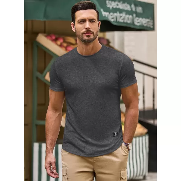 JMIERR Mens Muscle Slim T Shirt Crewneck Longline Henley Shirt Gym Workout Athletic Tee Shirts