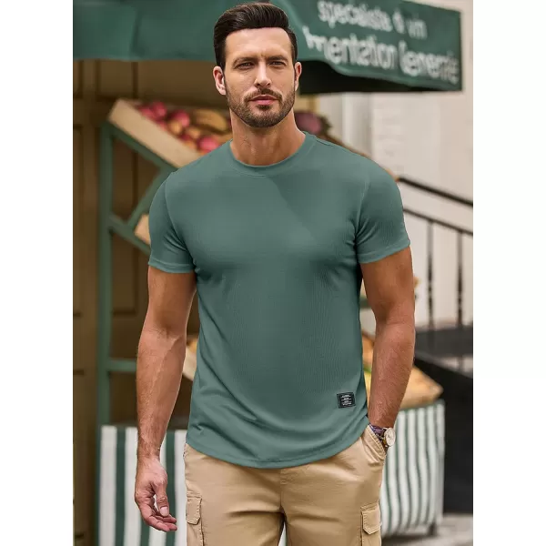 JMIERR Mens Muscle Slim T Shirt Crewneck Longline Henley Shirt Gym Workout Athletic Tee Shirts