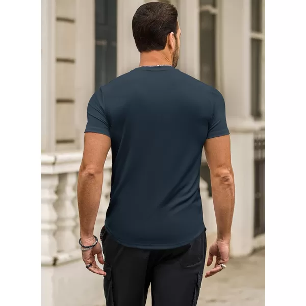 JMIERR Mens Muscle Slim T Shirt Crewneck Longline Henley Shirt Gym Workout Athletic Tee Shirts