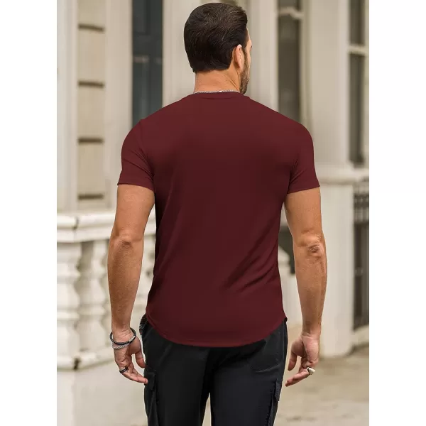 JMIERR Mens Muscle Slim T Shirt Crewneck Longline Henley Shirt Gym Workout Athletic Tee Shirts