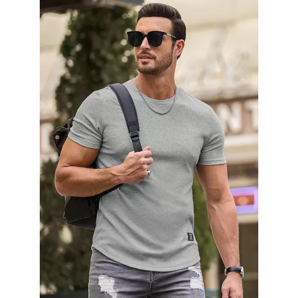 JMIERR Mens Muscle Slim T Shirt Crewneck Longline Henley Shirt Gym Workout Athletic Tee Shirts