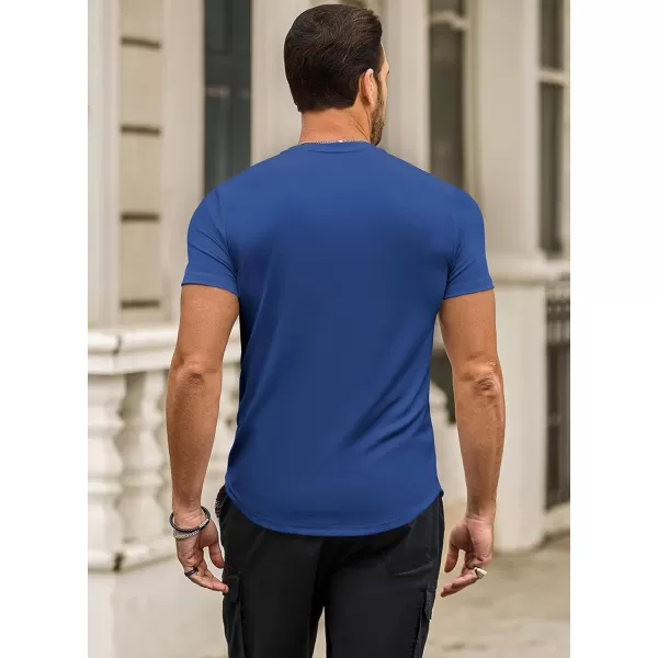 JMIERR Mens Muscle Slim T Shirt Crewneck Longline Henley Shirt Gym Workout Athletic Tee Shirts