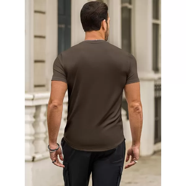 JMIERR Mens Muscle Slim T Shirt Crewneck Longline Henley Shirt Gym Workout Athletic Tee Shirts