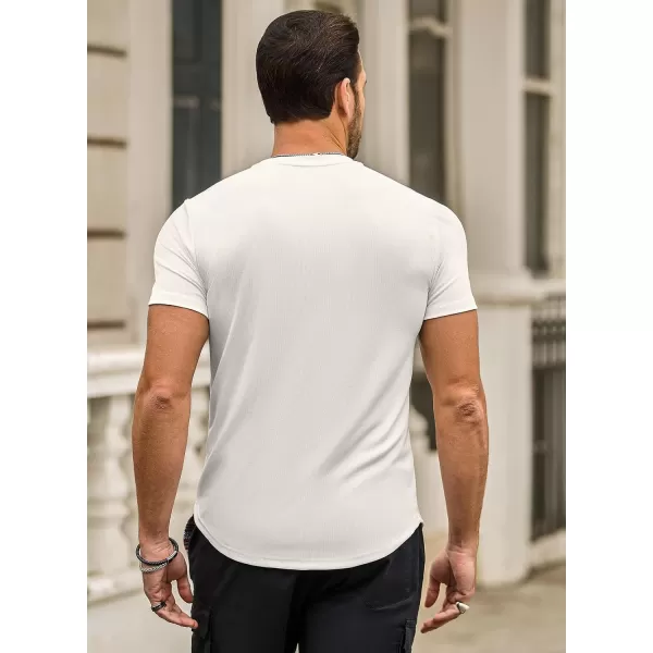 JMIERR Mens Muscle Slim T Shirt Crewneck Longline Henley Shirt Gym Workout Athletic Tee Shirts